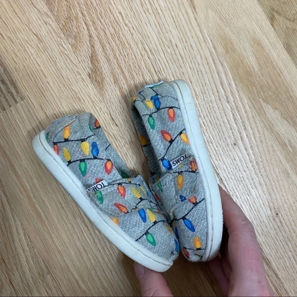 Toms Christmas Lights Loafers Sz 5 Toddler Alpargata Shoes Baby Gray